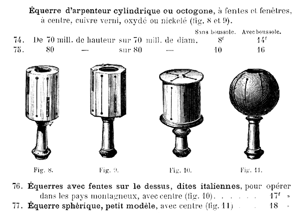 Le Compendium - équerre d'arpenteur - arpentage - alignement - le Compendium